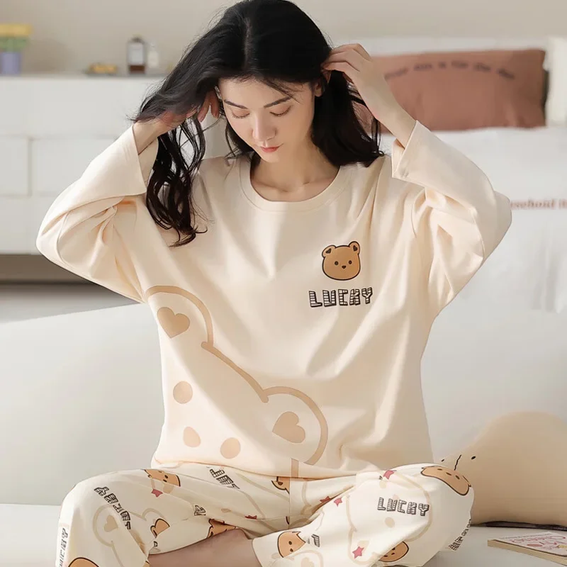 사계절 여성 잠옷 세트 달콤한 체리 프린트 잠옷 학생 Loungewear 2 조각 세트 Nightwear Homewear 통기성 내구성