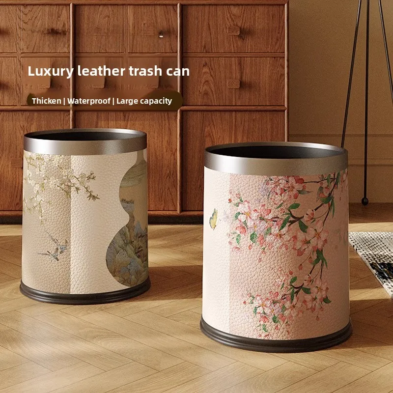 

New Chinese Sle Large Capaci Leather Double Layer Tra Can for Living Room And Bedroom Luxury Appearance Home Use Bin