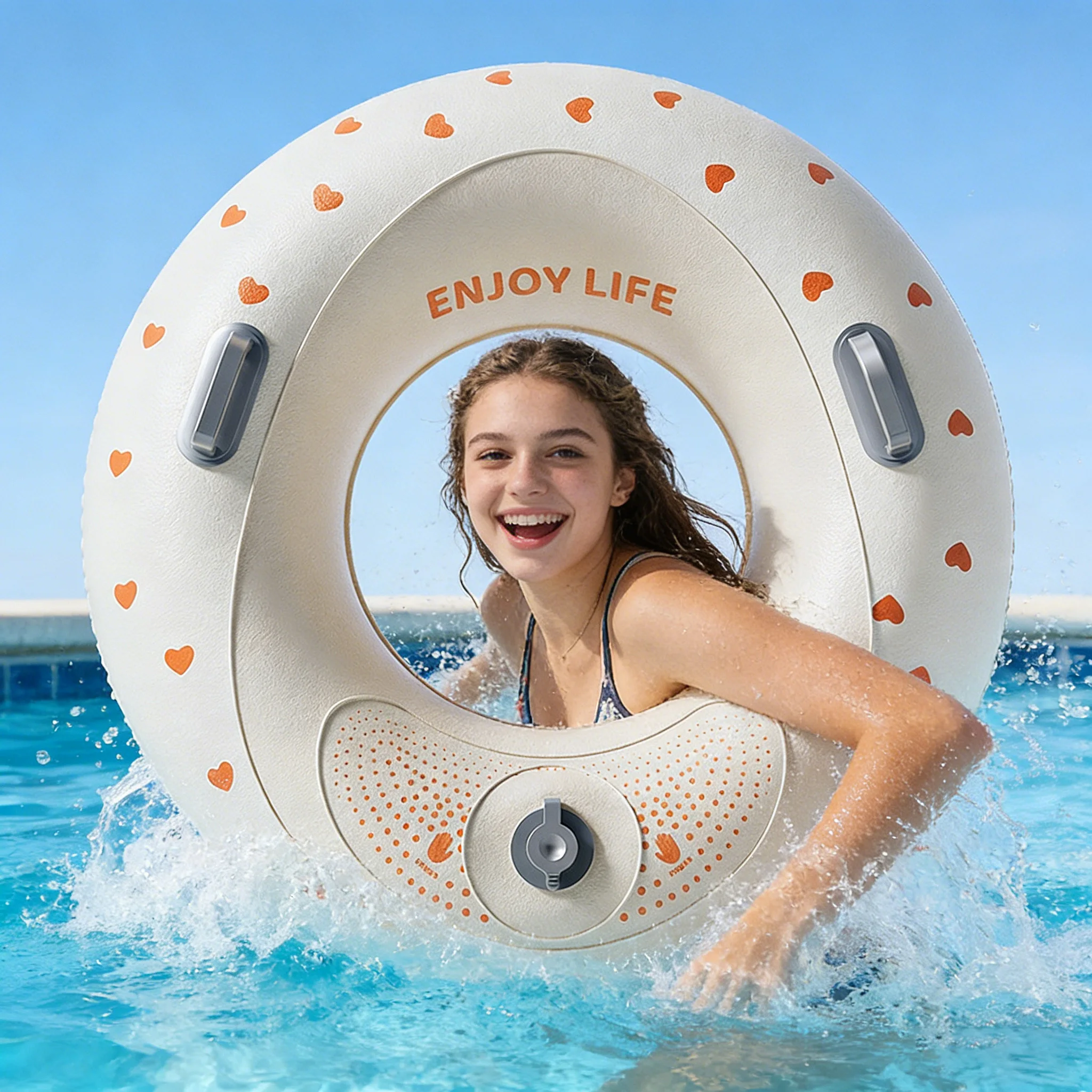 Inflatable Mermaid Tail Pool Float Transparent Blue Donut Swim Ring with Built-in Air Pump for Adults Kids Summer Beach Water