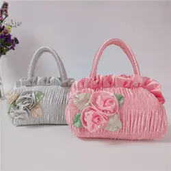 Handmade Flower Silk Purses and Handbags Women Sweet Purs Handbag Change Bag Ethnic Style Bag Ladies Bag