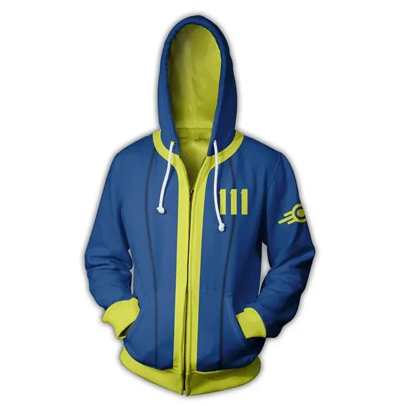 Cosplay Fallout Zipper Up Hoodies Tops Jackets Anime 3D Print Sweatshirt for Adult Men's and Women's Coat Fashion Streetwear
