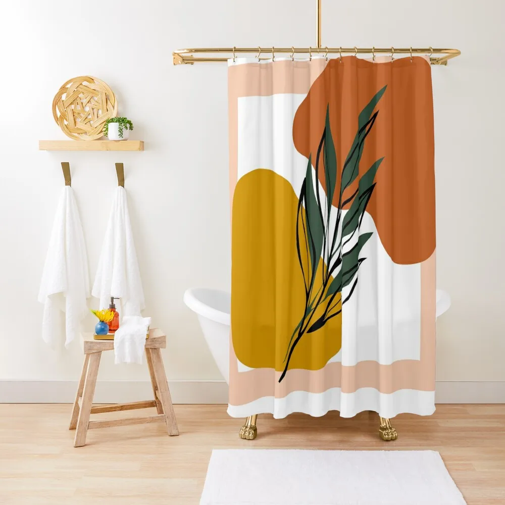 

Pastel Shapes with Green Leaf Shower Curtain Bathroom Showers Luxury Bathroom Bathroom Box Accessories Curtain