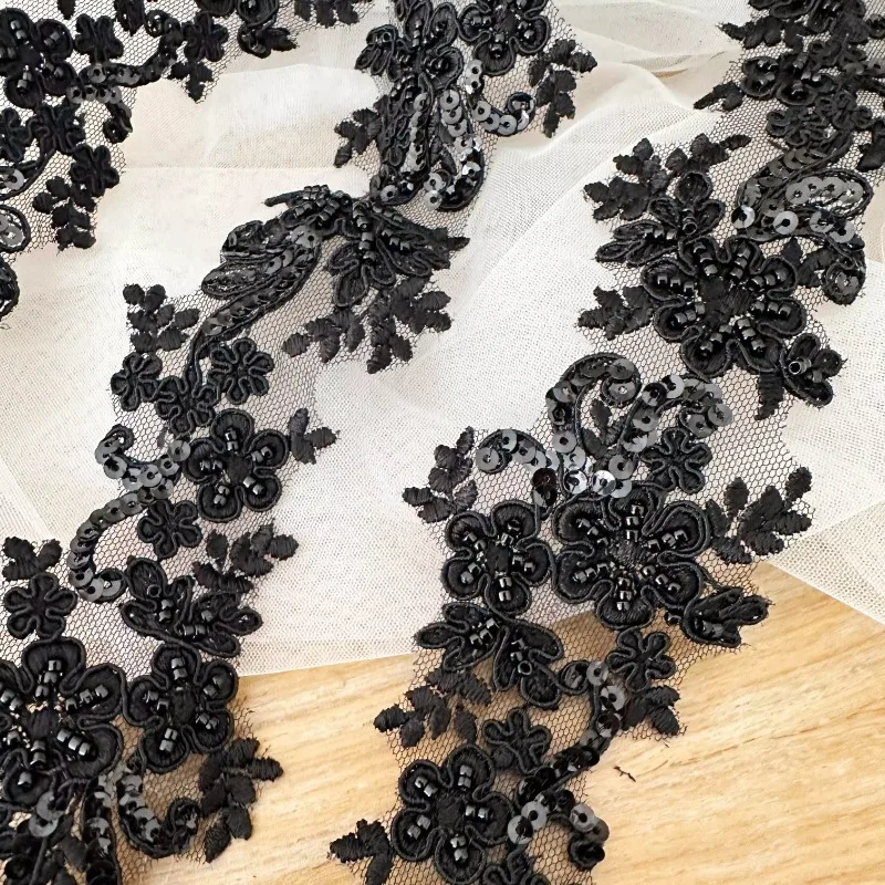 10-5 Yards/Lot Exquisiter Perlenbesetzter Stickerei-Spitzenbesatz. Handgefertigte DIY-Kleidungsaccessoires für Hochzeitskleider, Nähen RS24478 – Detail 5