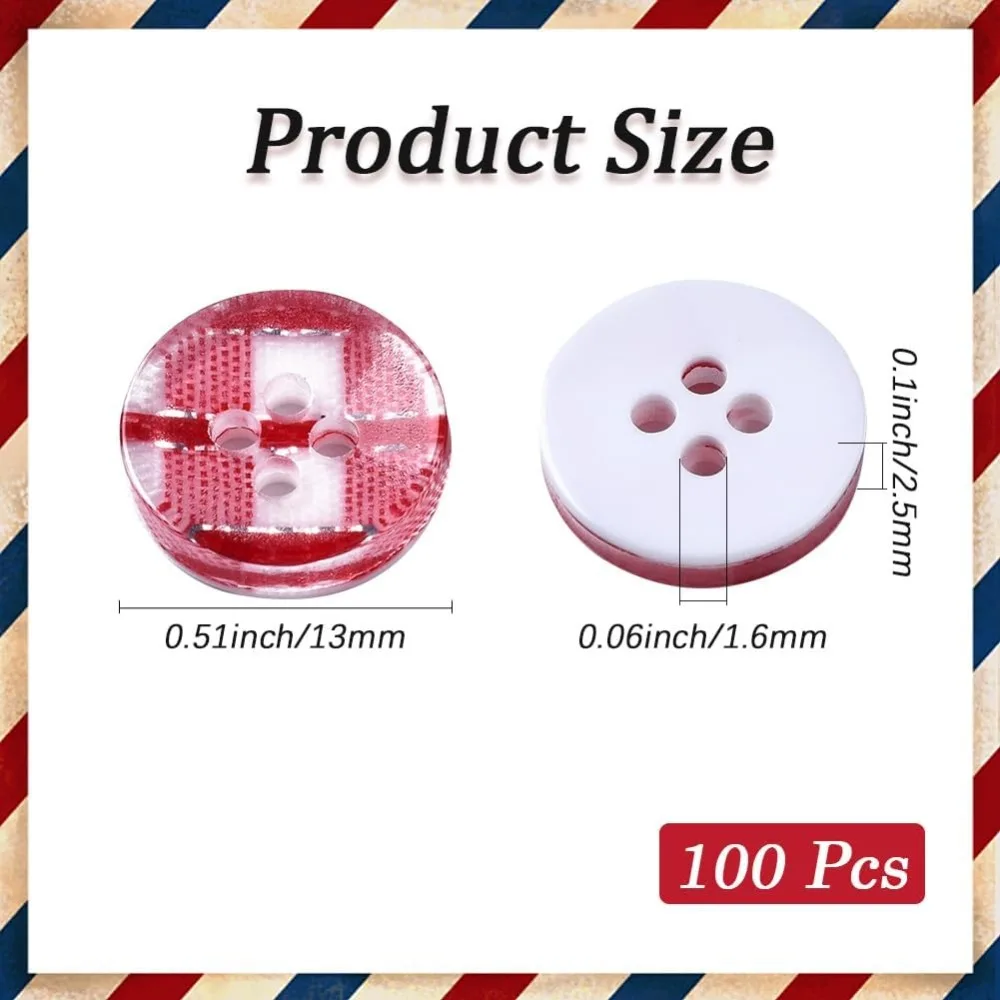 100Pcs 1/2 Inch 4 Hole Red Tartan Gingham Resin Buttons Checkered Pattern Round Flat Buttons Christmas Buffalo Plaid Button