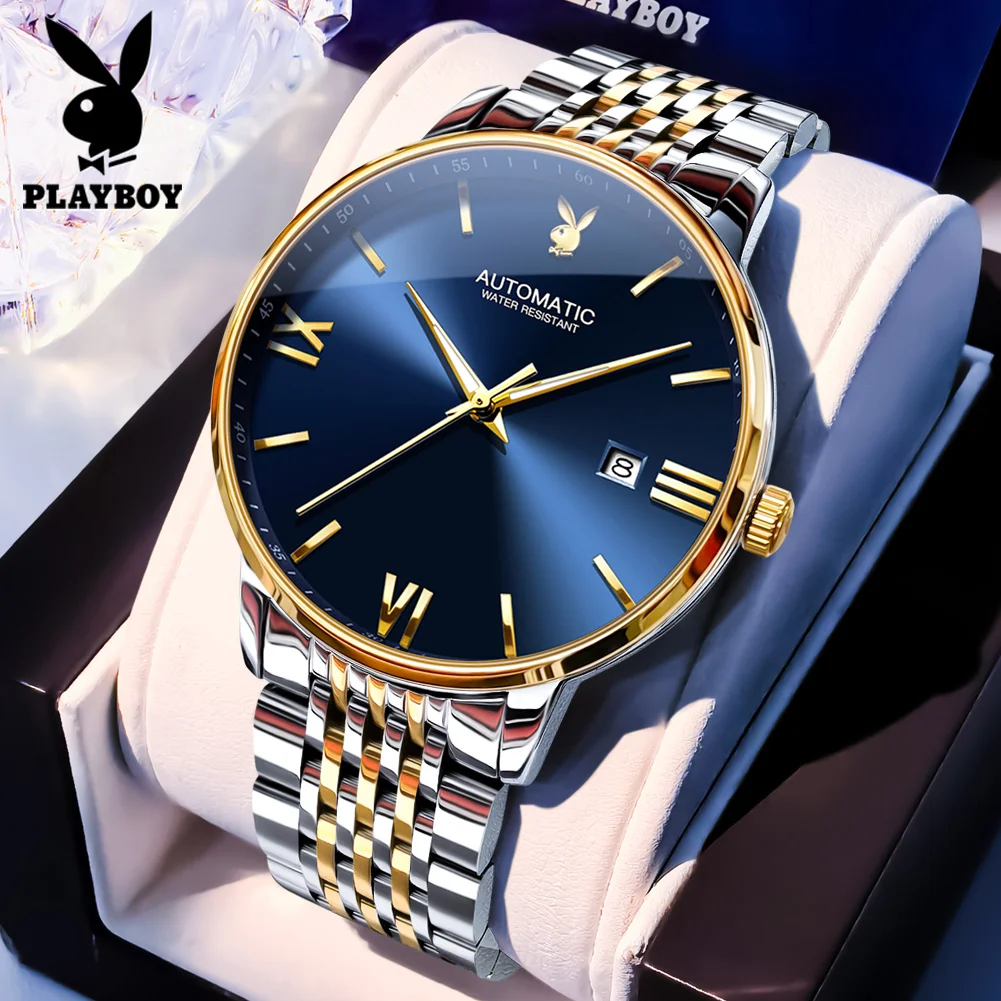 PLAYBOY 5555 Watches For Man Business Casual Luxury Automatic Mechanical Watches Waterproof Male Watches Gifts Box