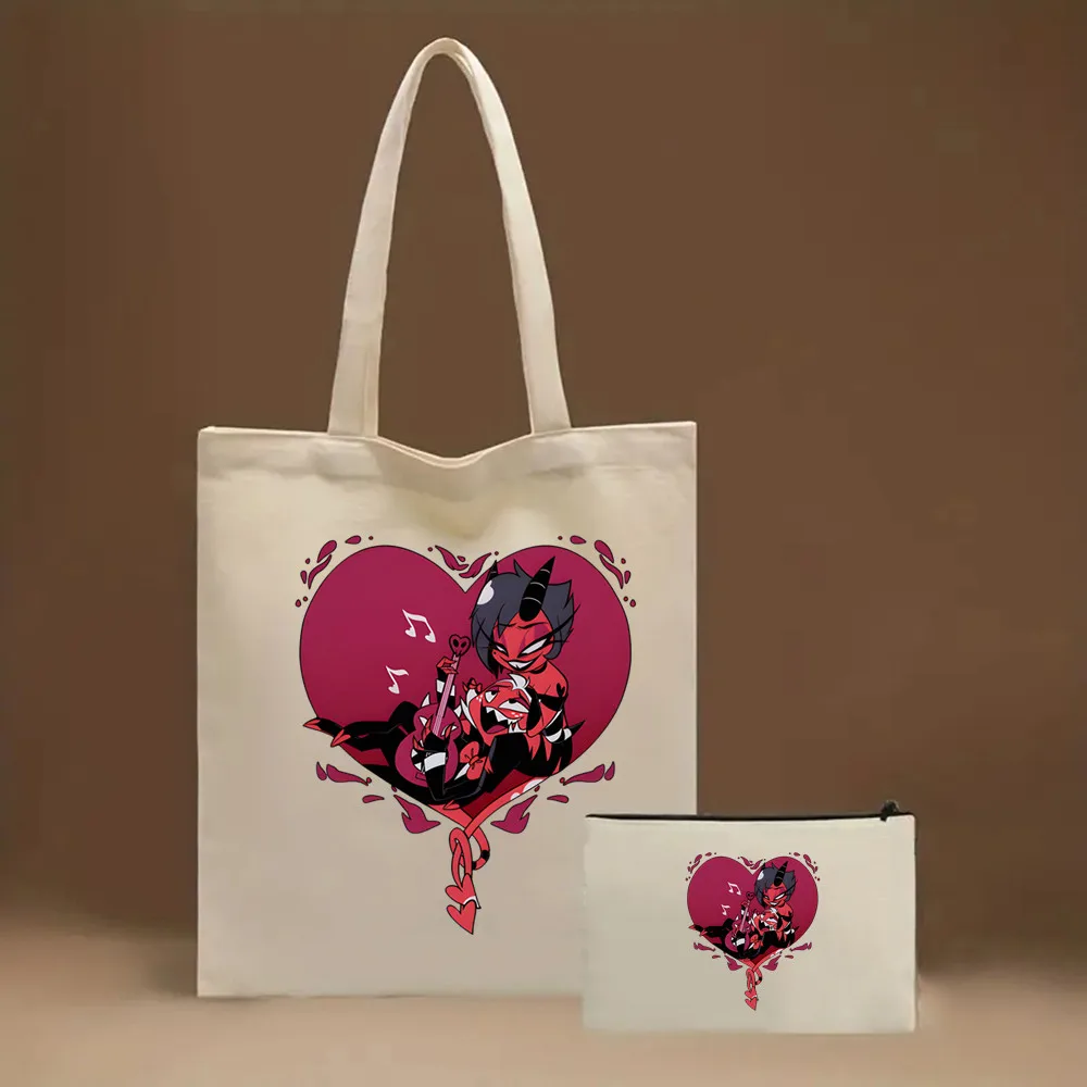 

Helluva Boss Tote Bag Set, Fashion Shoulder Bag for Women, Large Capacity Shopping Bag with Coin Purse Gift for Women's Day