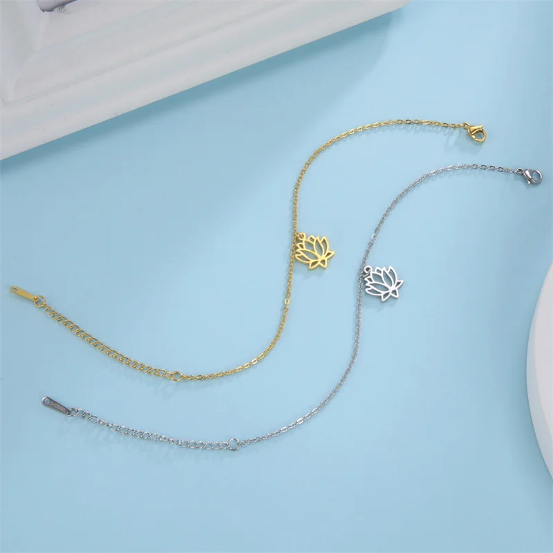 Trendy Stainless Steel Anklet Foot Bracelet Gold Color Lotus Flower Chain Anklets for Women Bracelet on the leg Jewelry Gifts image 6