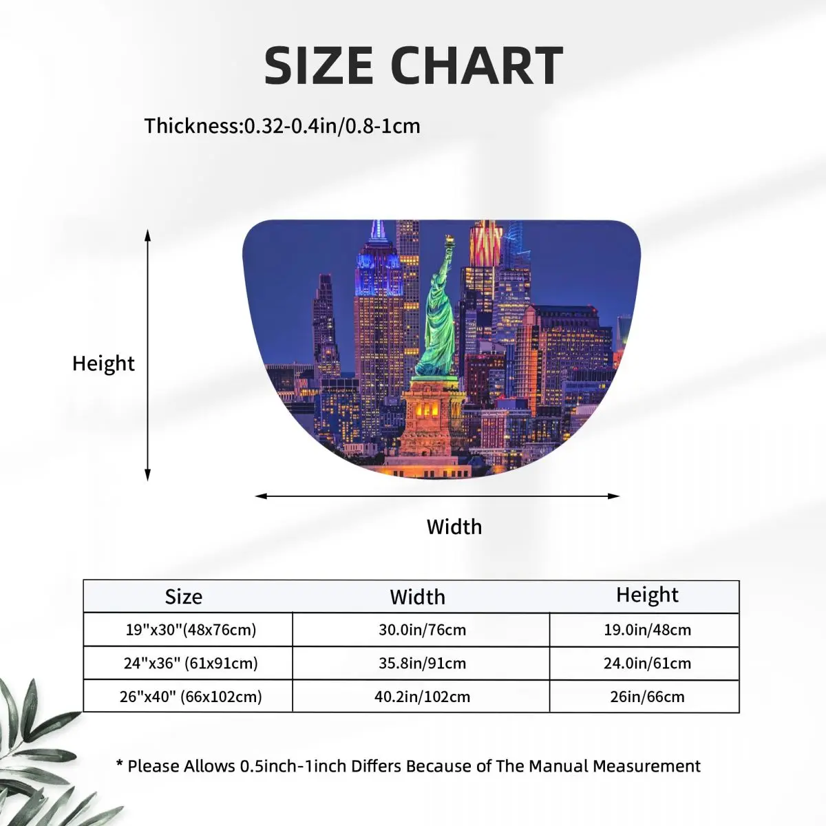The Statue Of Liberty And Night View Of New York Soft Flannel Half Round Doormat Non Slip Bathroom Mat Absorbent Floor Carpet