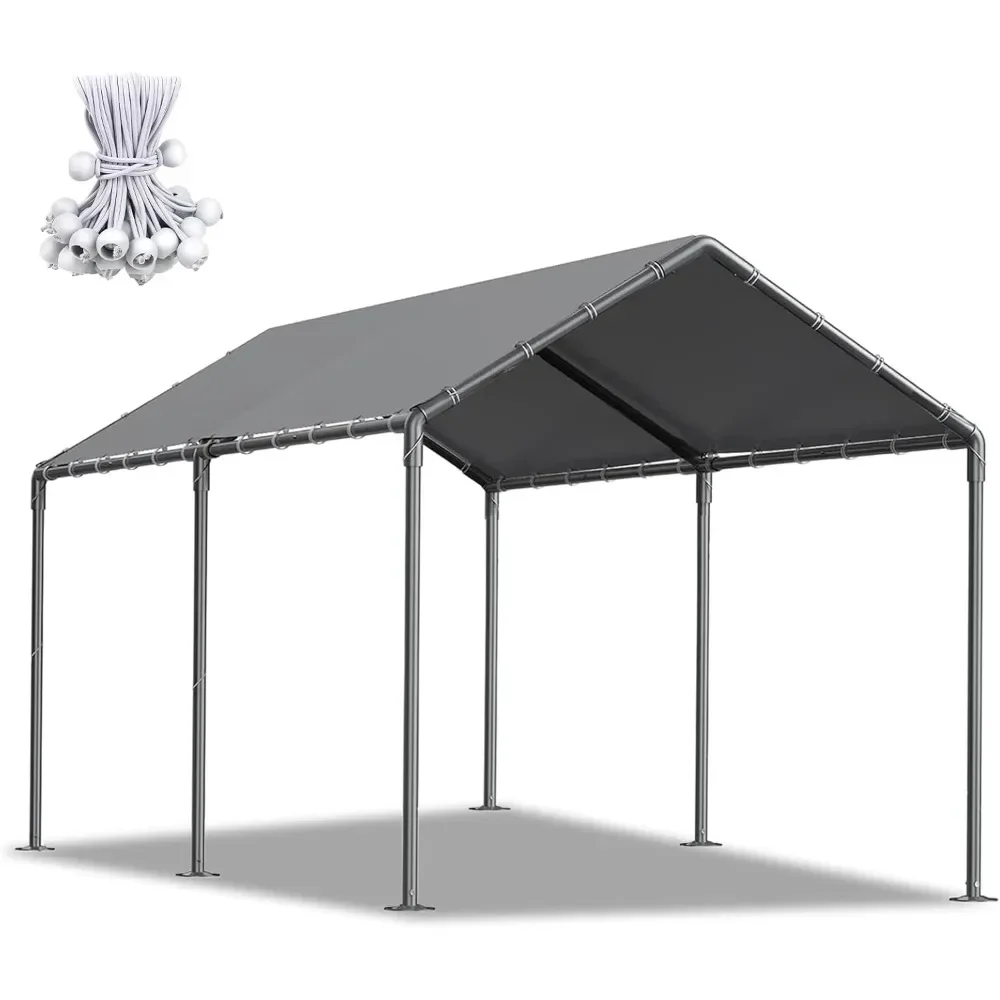 10×20 Carport Canopy Portable Garage Tent With 6 Reinforced Metal Poles And Waterproof Shade Cover For Outdoor (Grey)