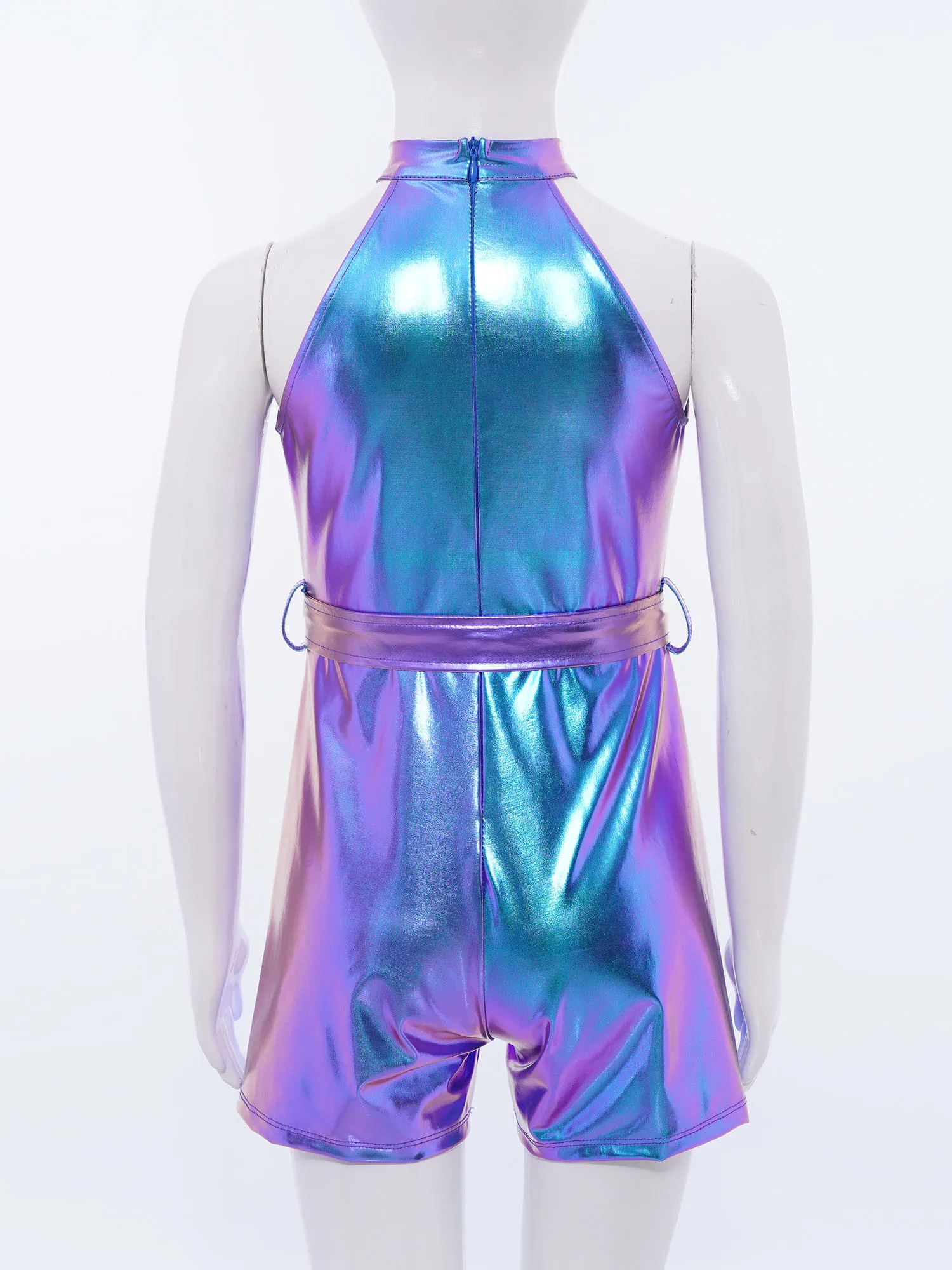 Leotardos metálicos para adolescentes, trajes de baile de Jazz latino moderno para niños, monos de fiesta, monos sin mangas, peleles con cinturón