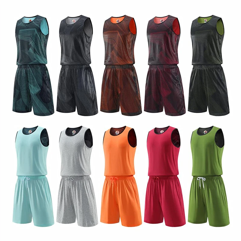 New Double-sided Basketball Jersey Uniforms Men Sports Clothing Breathable Adult Basketball Training Suits Kits