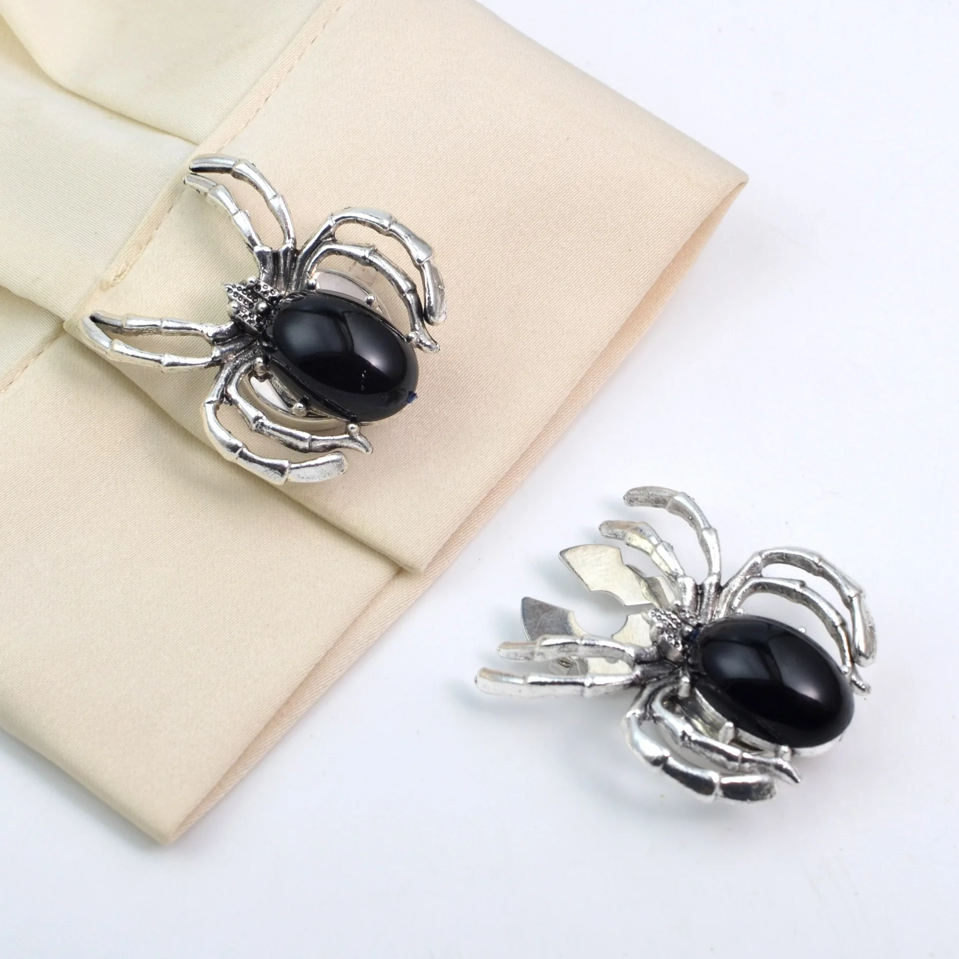 Bling Rhinestone Spider Alloy Cufflinks, Crystal Flower Shirt Collar Button Covers Formal Suit Decor