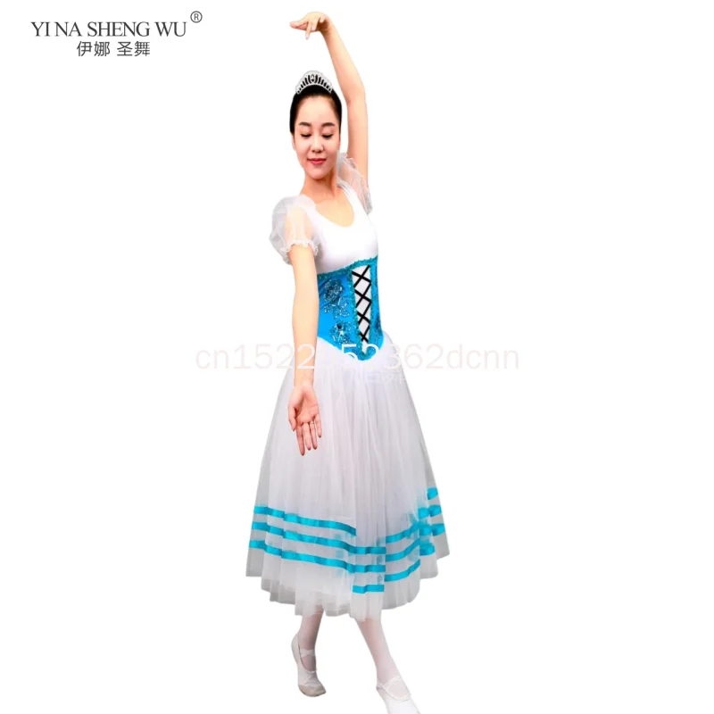 Red Giselle Ballerina Dance Tutu Dress Long Stage Performance Costume for Girls Women Elegant Ballet Dancing Gown