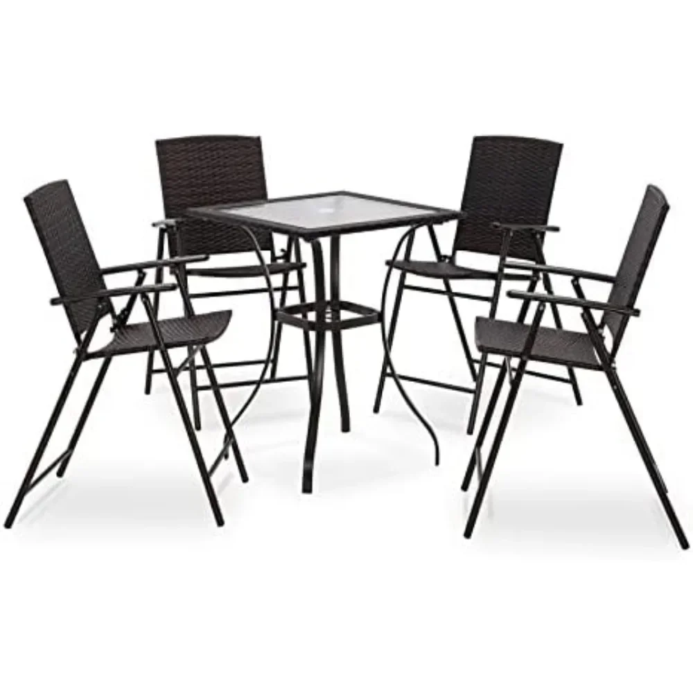 Patio Dining Set 5 Pieces, Black Outdoor  Table and Chairs, Metal Frame Patio Wicker Furniture Set with Square Glass Table Top