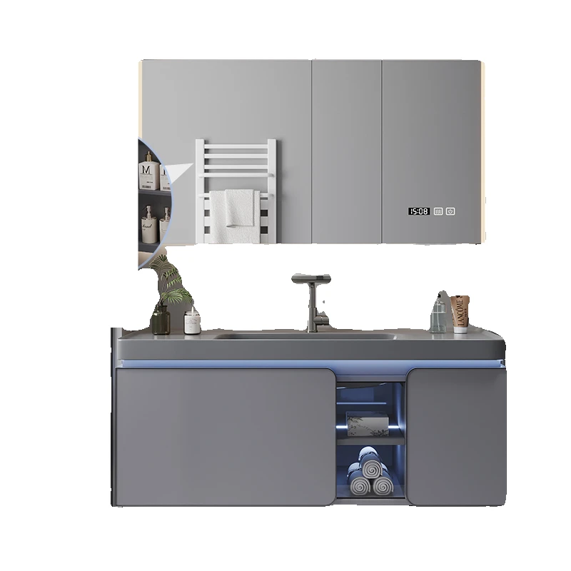 

Rounded corner ceramic skin feeling integrated basin gray bathroom cabinet combination washbasin washbasin bathroom cabinet