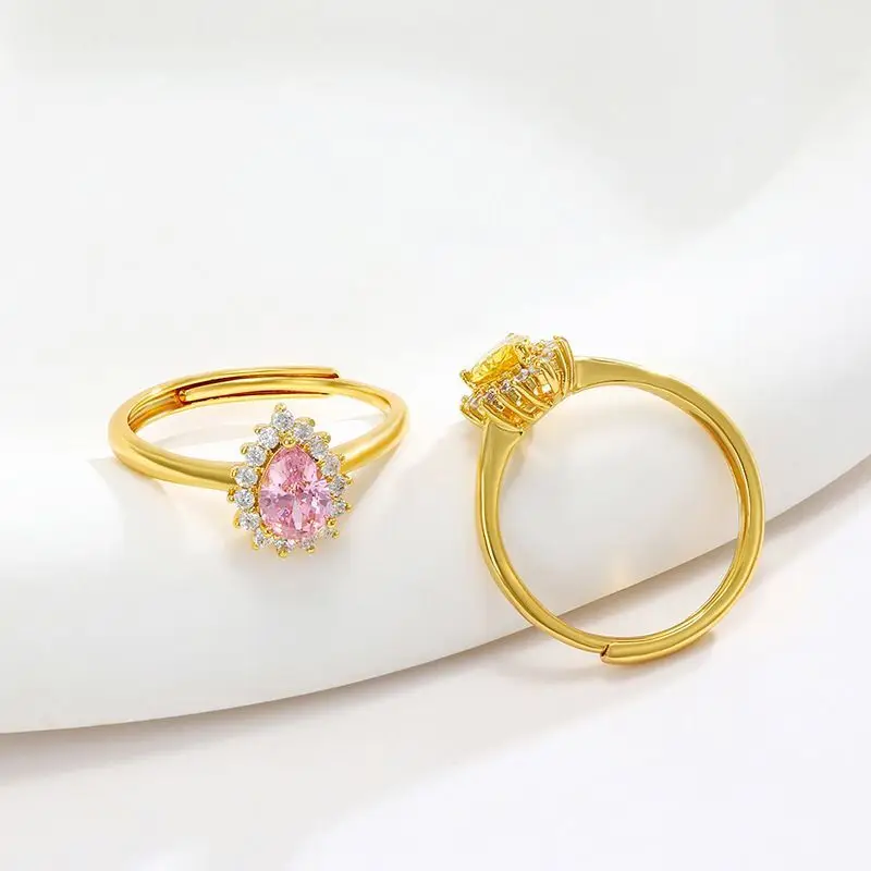 سعر الجملة-متعدد الكمثرى على شكل الزركون خواتم الخطبة للنساء الذهب الخالص مطلي مجوهرات مقلدة لا النيكل