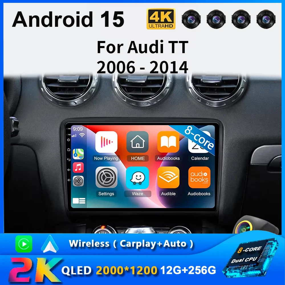 Android 15 dla Audi TT MK2 8J 2006 2007 2008 2009 2010 2011 2012 2013 2014 Radio samochodowe GPS Nawigacja Bluetooth 8 rdzeni Wifi 5G