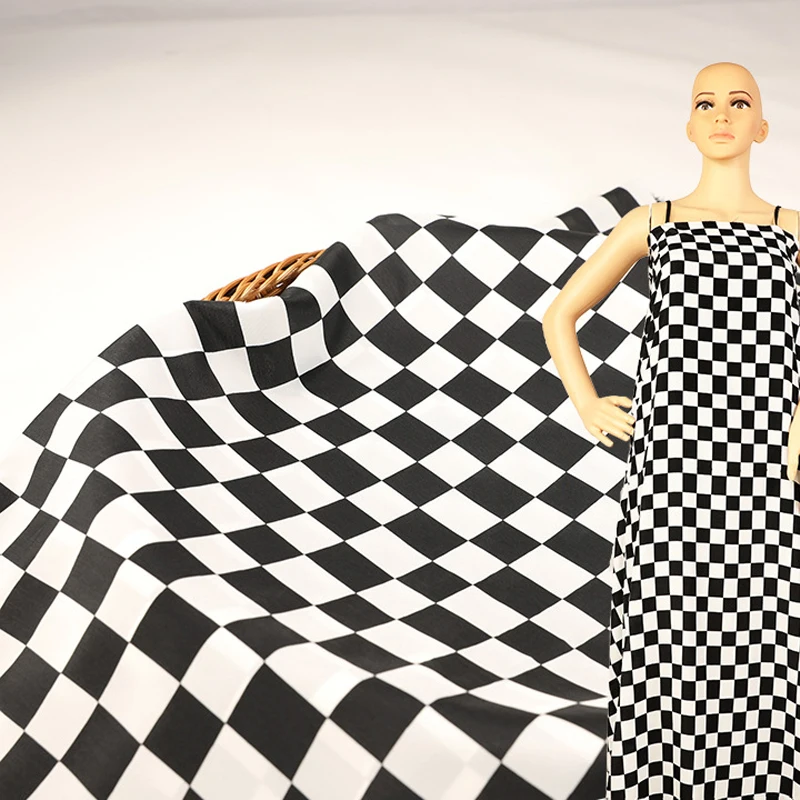 Stretchy Fashion Checkerboard Black and White Checked Fabric DIY Checked Shirt Apron Table Cloth Bow Printed Polyester Cloth