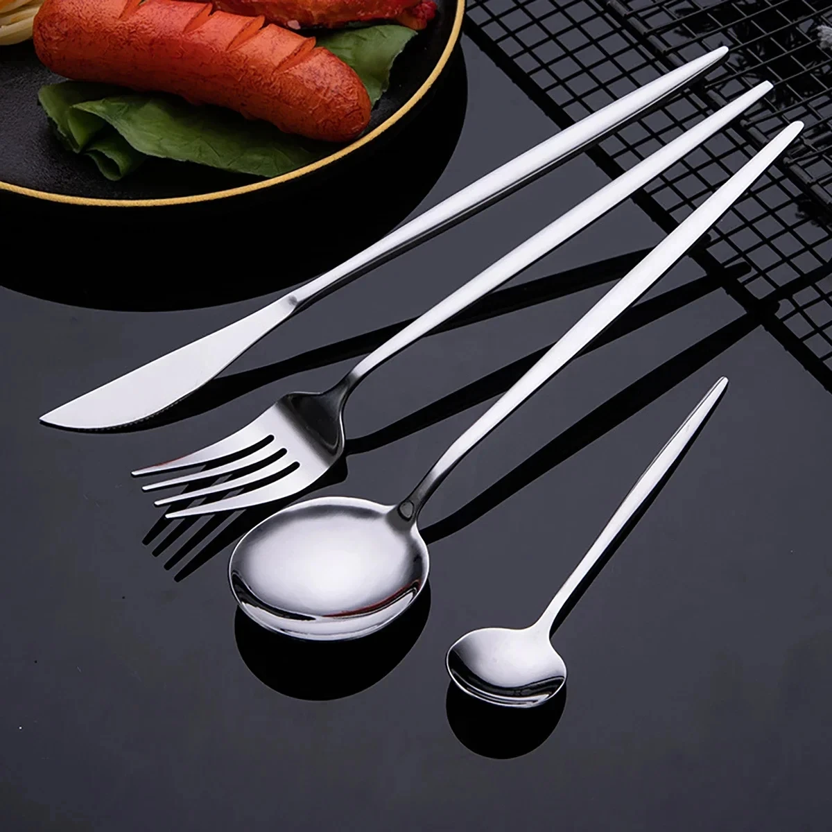 24pcs Stainless Steel Western Cutlery Titanium Plated Gold Cutlery Set Simple Style Adjustable Day Tableware High Quality Gift