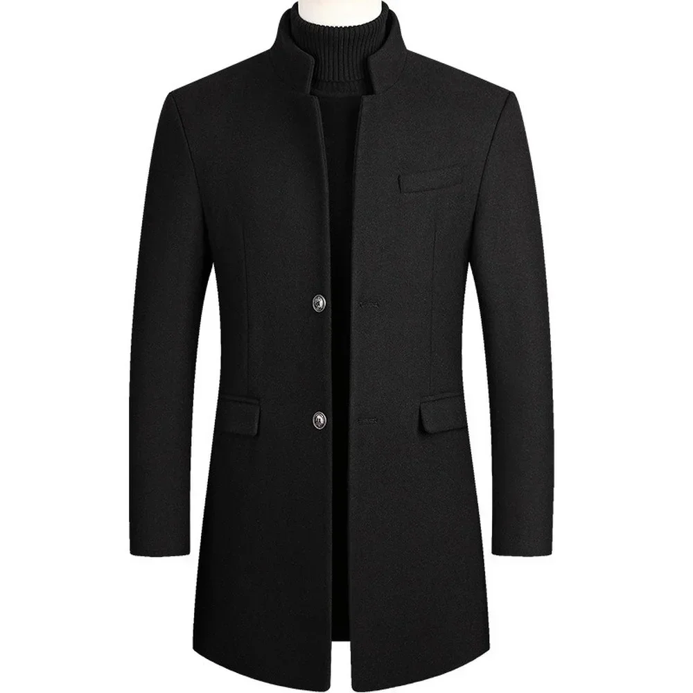 New Winter Fashion Men Slim Fit Long Sleeve Cardigans Blends Coat Jacket Suit Solid Mens Long Woolen Coats