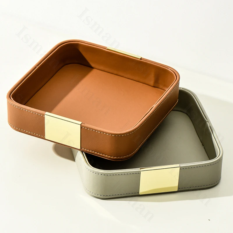 Nordic Leather Square Trays Decorative Simple Living Room Desktop Sundries Tray Jewelry Storage Tray Living Room Decoration