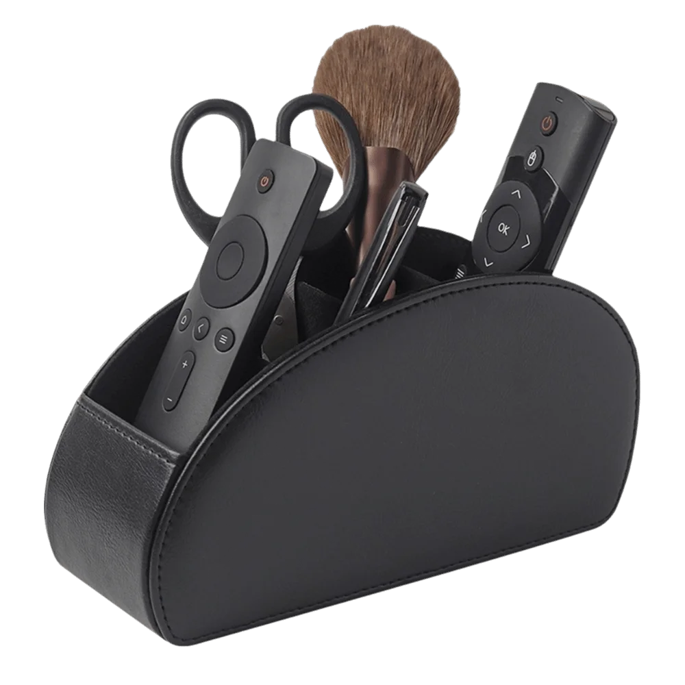 

PU Leather Remote Control Holder Modern Universal Desktop Storage Box Cable Management Multi-Device Remote Control Organizer