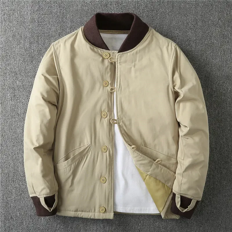 Veste matelassurera boutonnée décontractée pour hommes, manteau épais, uniforme de baseball, parkas chaudes, esthétique japonaise, américain,