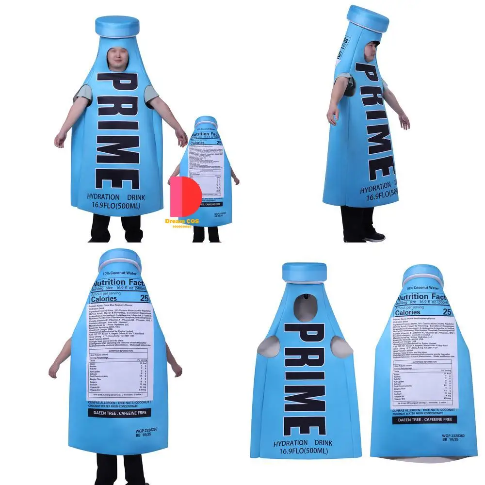 

Halloween Performance Party Cosplay Costume Funny Prank Outfit Beverage Bottle Role Play Blue Jumpsuit for Halloween Party Suits