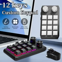 Mini teclado de programación personalizado, 12 teclas, 2 perillas, programación RGB, Macro, teclado con perilla para juegos, teclado mecánico de intercambio en caliente trimodal