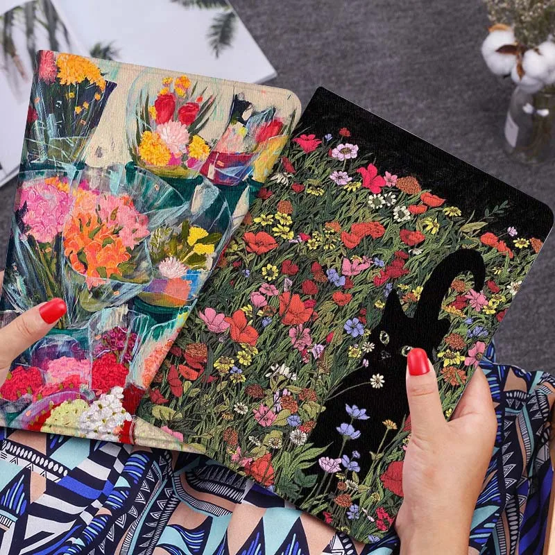

Cartoon Black Cat Flowers Tablet Case For Huawei Honor MatePad MediaPad Air 5 6 7 11 V6 V7 V8 V9 X9 X8 T10 T10s C5e T5 Gift