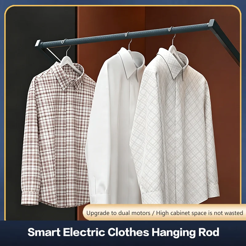 Smart Electric Lift Clothes Rod With Led For Wardrobe With Telescopic Auto Rising Return And Voice Control Hardware Fittings