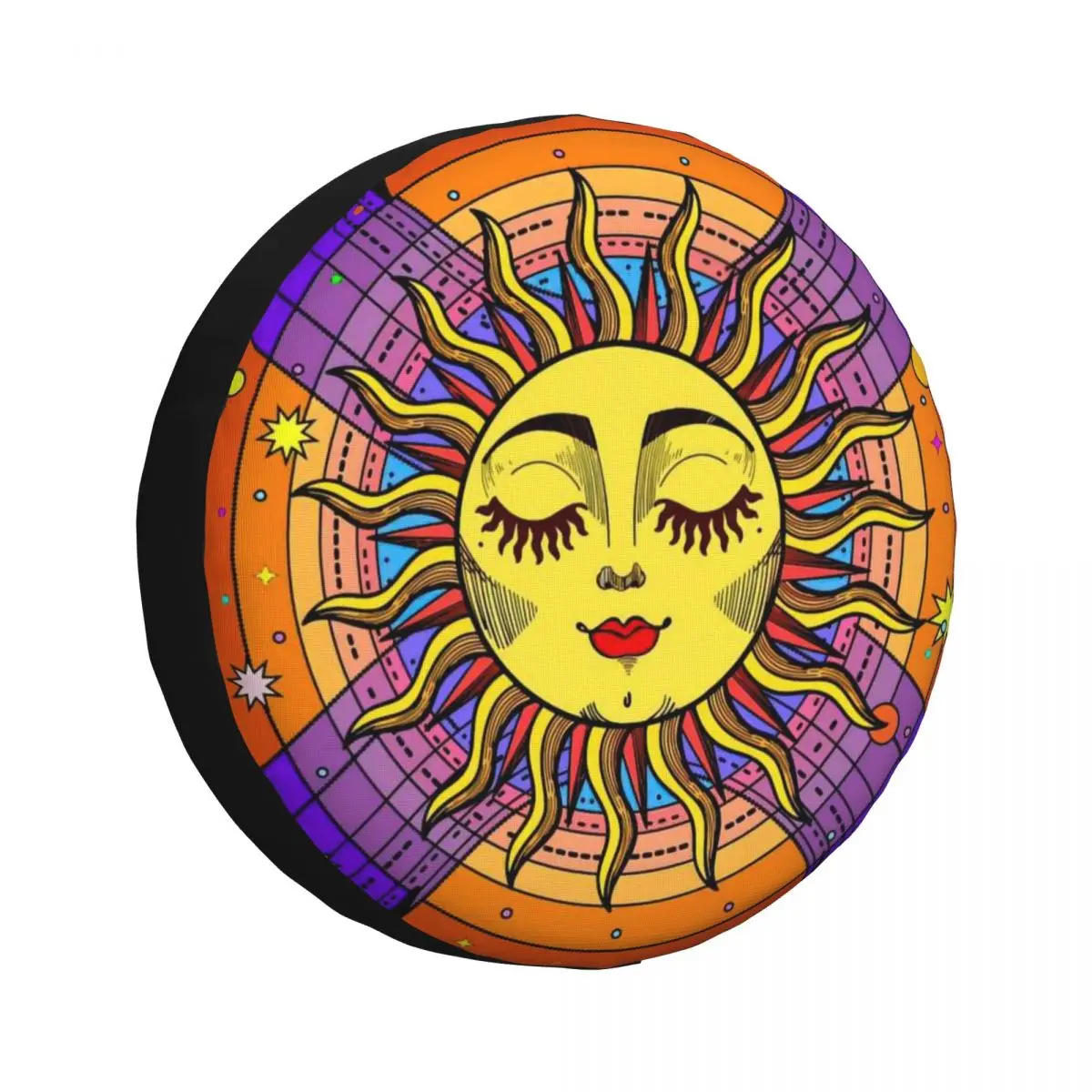 Sun With Face And Crescent Moon On Divination Tire Cover Wheel Protectors Weatherproof Universal for Jeep Trailer RV SUV Truck