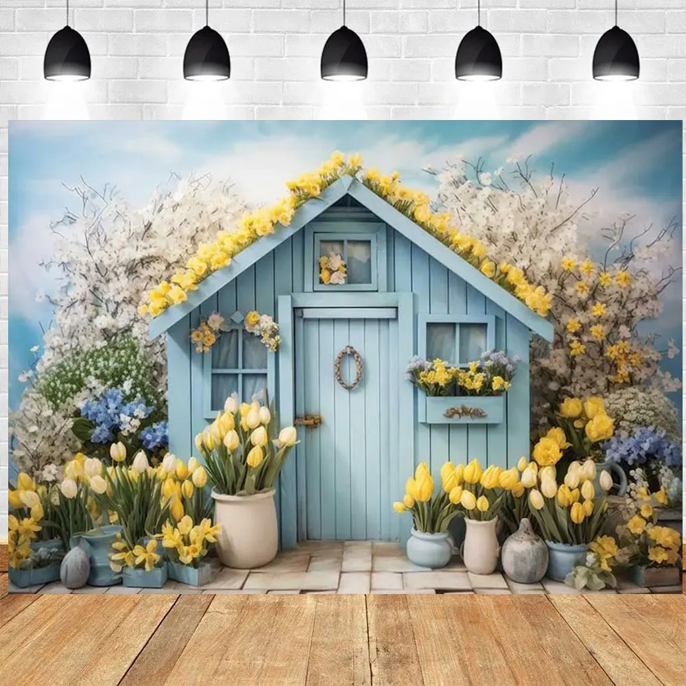 Spring Garden Floral House Photography Background Child Birthday Party Cake Smash Portrait Custom Decorate Backdrop Photo Studio