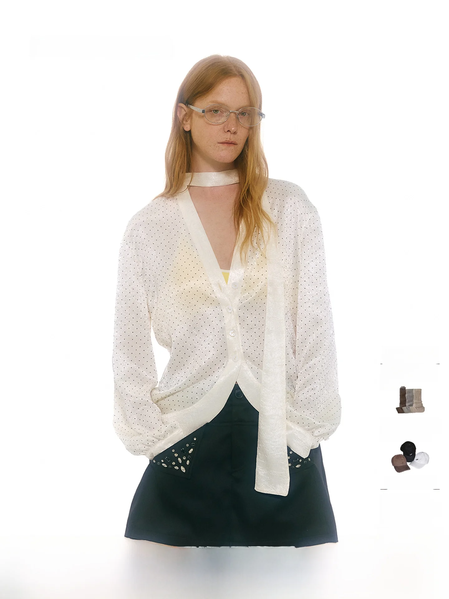 

Шелковый шарф FAE Lady V-Ne Polka Dot с длинными рукавами, легкий, весенний, повседневный, свободного кроя, приятный на ощупь, охлаждающий эффект