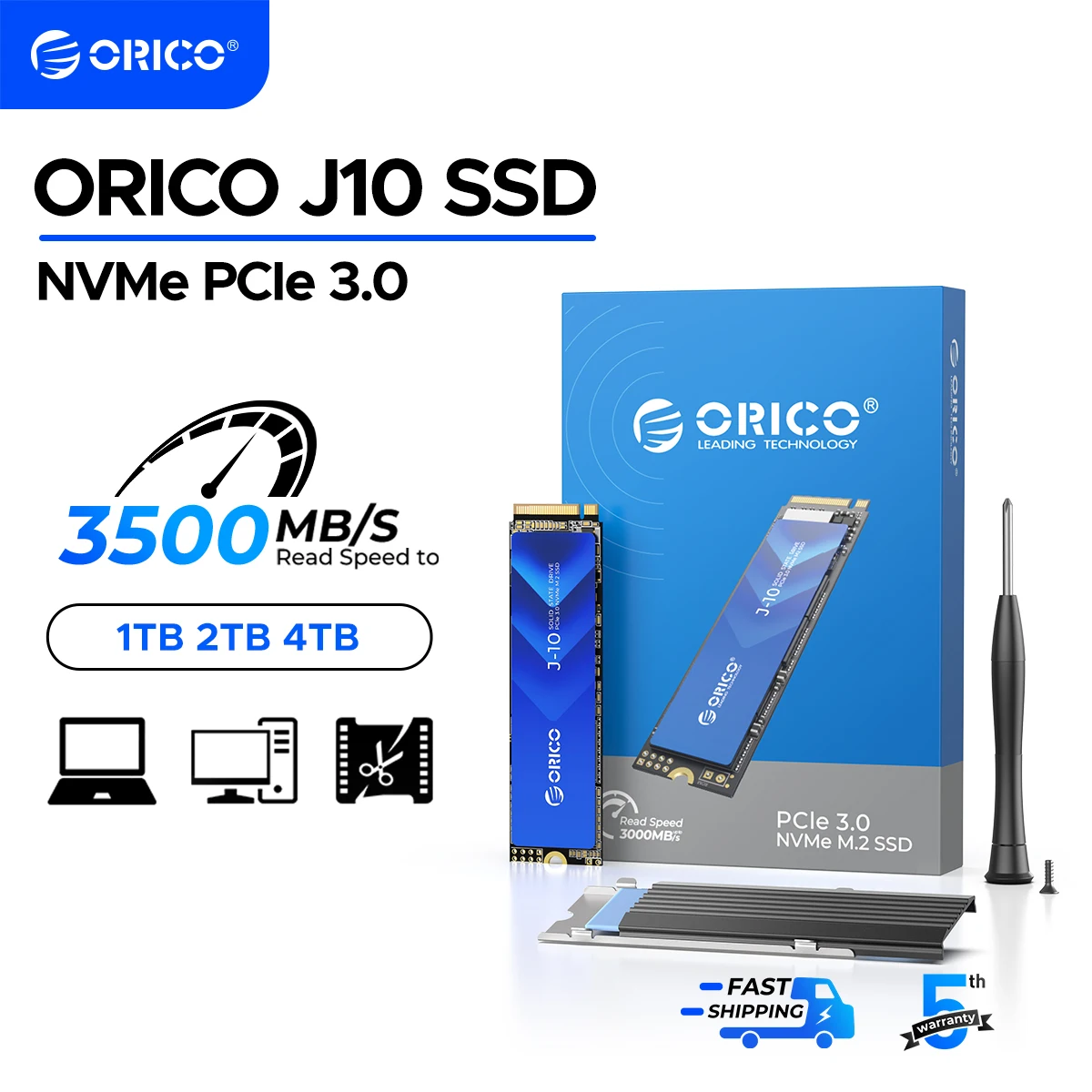 ORICO J10 M.2 NVMe SSD PCIe 3.0 Gen3 x4 NVMe SSD 3500Mbps M.2 M 2280 มม.ไดรฟ์ Solid State ภายใน 1TB พร้อม Cooling Vest