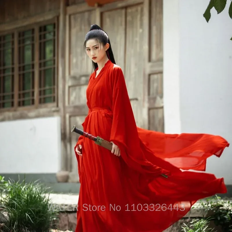 En Stock, vestidos Hanfu, disfraces de Carnaval para mujer, Cosplay, vestido de baile de escenario de estilo tradicional chino, conjunto de fotografía antigua rojo