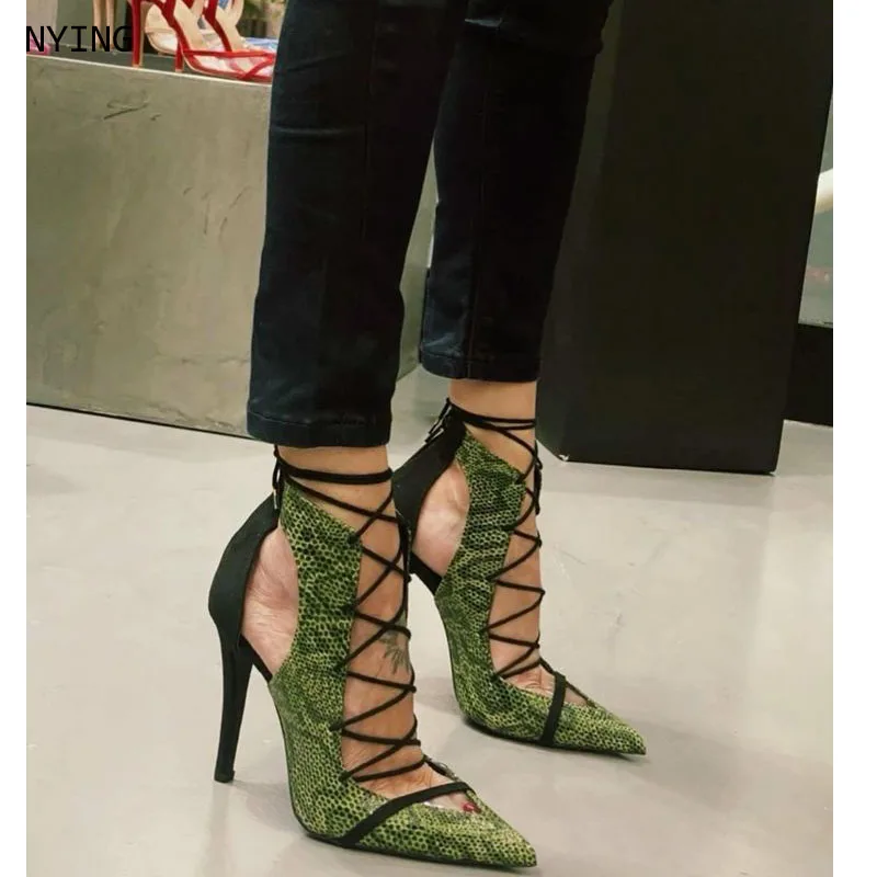 

2025 Snakeskin Pattern Women Pointy Toe High Heel Shoes Sexy Designer Slip On Stiletto Pumps for Party Dress Skirts 44
