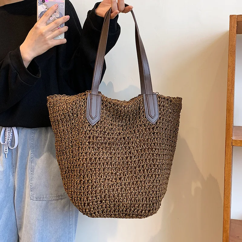 Summer Beach Bags For Women Handmade Rattan Woven Shoulder Bags Large Capacity Straw Bag Bohemian Casual Travel Handbag Totes