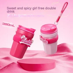 Miniso Barbie Capsule Double Drink Coffee Cup High Beauty Cup Stainless Steel Portable Cup Cover Gift For Girls Office Assistant