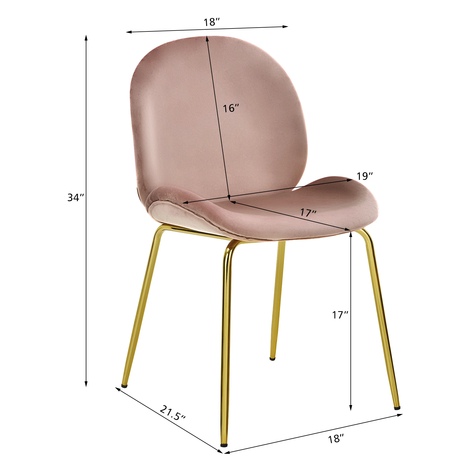 Juego de 4 sillas de terciopelo con patas de Metal dorado, color rosa, para comedor