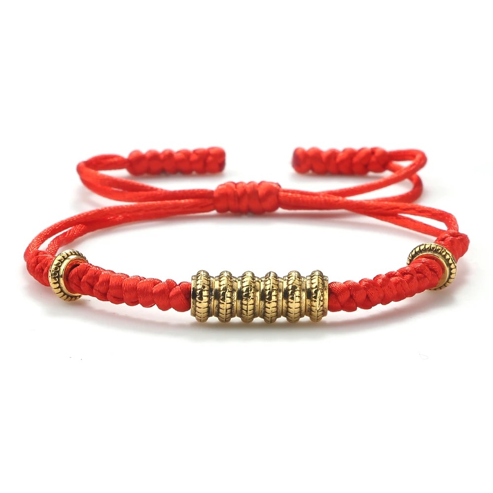 Tibetan Copper Beads Red Rope Braided Bracelet Women Men Handmade Knots Thread Lucky Charm Bracelets Ethnic Buddhist Jewelry