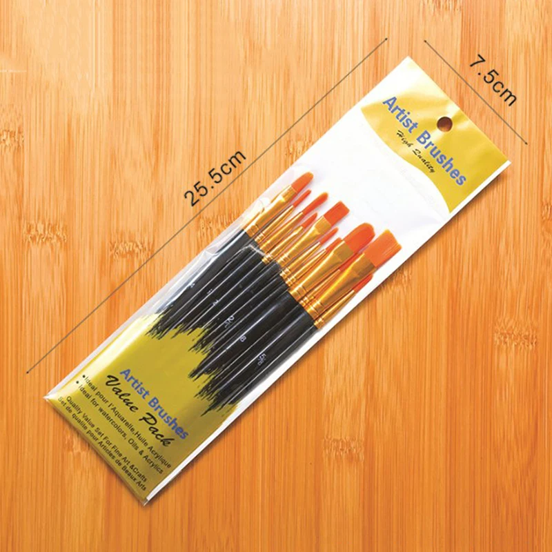 Juego de pinceles de nailon para pintura, suministros de arte profesional de alta calidad, varilla corta, pincel acrílico al óleo, pluma de acuarela, 10 unidades