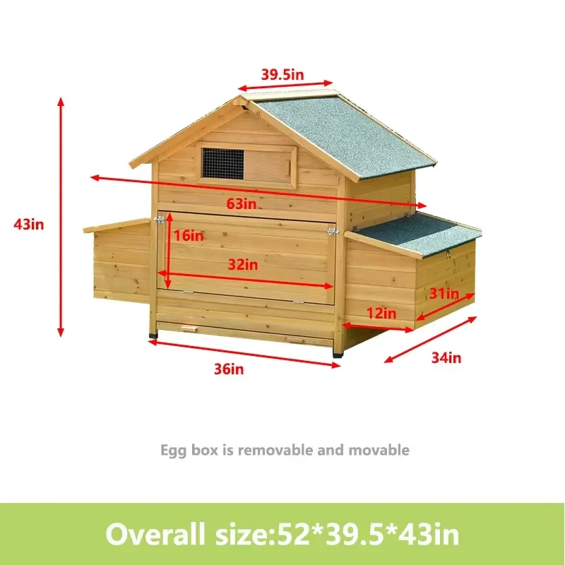 Natural Wood Chicken Coop Outdoor Farm Poultry House Large Wooden Pet Cage for Hens Ducks Rabbit Hutch Backyard Animal