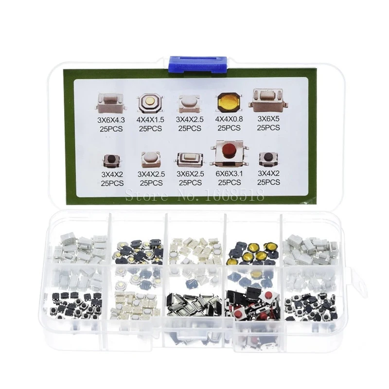 250PC/Box Car Remote Control Keys Button Touch Microswitch DIY Micro Switch Assorted Push Button Tact Switches Reset Mini