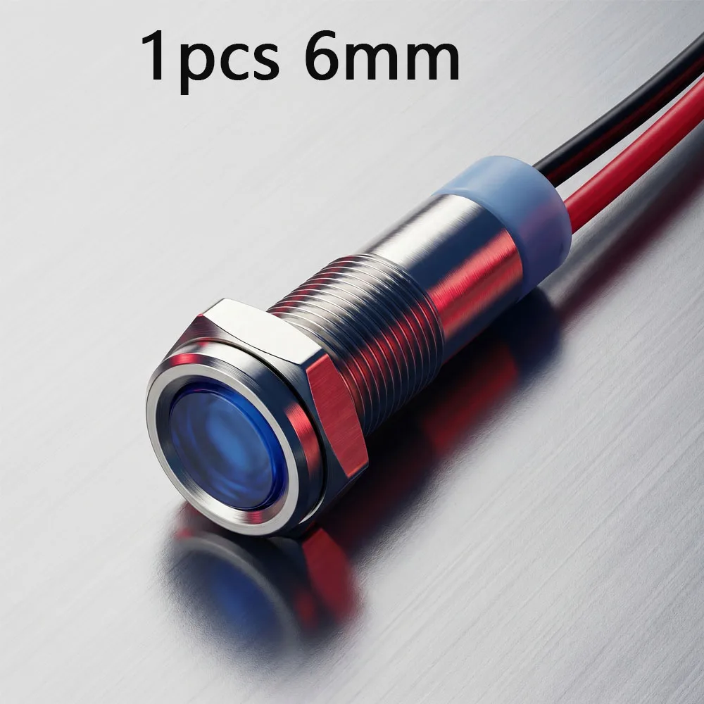 

1pcs 6mm LED Metal Indicator Light Waterproof Warning Signal Lamp Red with Wire 3V 5V 6V 12V 24V 220v Yellow Blue Green White