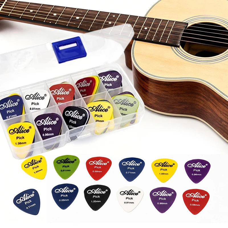 24/30/40/50pcs Guitar Picks with Storage Box Assorted Thickness 0.58mm-1.50mm Celluloid Plectrums for Guitar Bass Ukulele TMZ