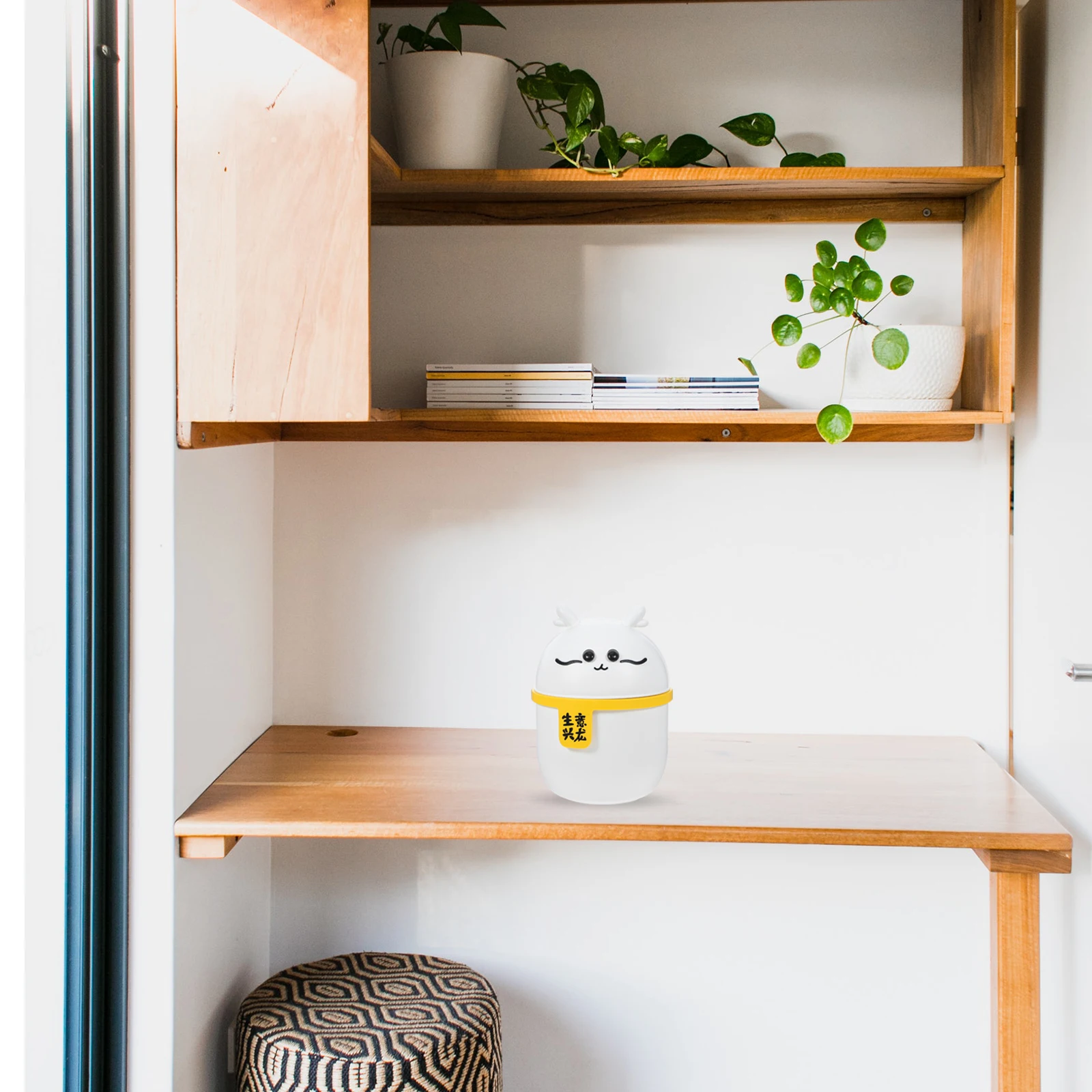 

Desktop Trash Can 1Pc φ161x210mm Cute Lid Mini Wastebasket Garbage Cans Storage Box Home Office Use