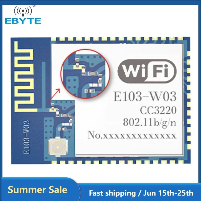 Модуль Wi-Fi CC3220R Чип Последовательный модуль Wi-Fi EBYTE E103-W03 18 дБм PCB/IPEX Антенна SMD Малый размер Поддержка команды MQTT