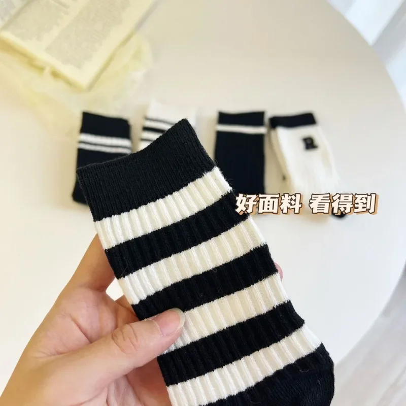 1 Pair Kids School Sock Simplicity Black White Solid Color Series Calf Sock for Toddler Boy Girl Spring Autumn Fashion Baby Sock