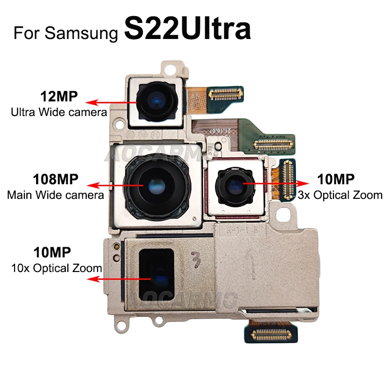 Aocarmo For Samsung Galaxy S22 Ultra Back Fullset Camera 108MP Rear Main Ultra Wide 12MP 3x 10x Optical Zoom Camera Repair Parts